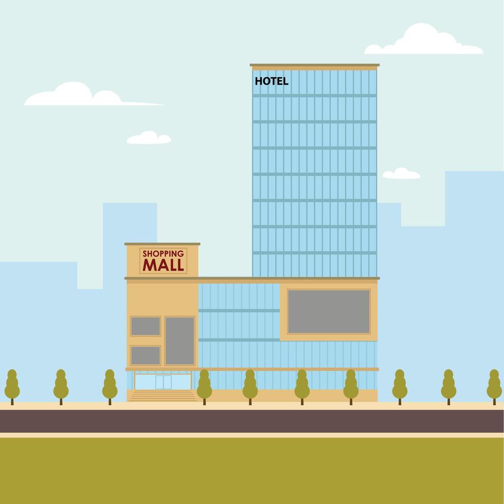 Shopping Mall and Hotel building vector illustration