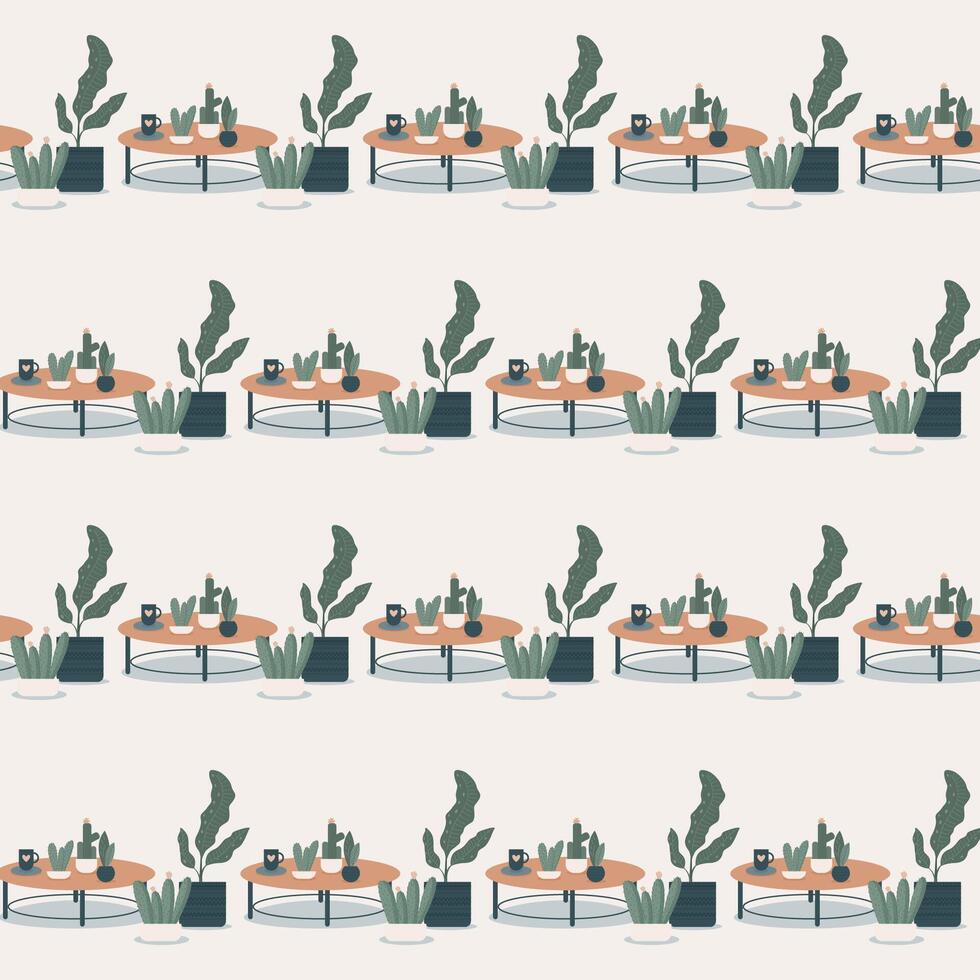 Vintage Floral Seamless Pattern Background. Potted Domestic Plant Flower Textile Fabric Pattern Background Design. vector