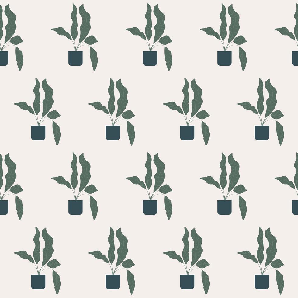Vintage Floral Seamless Pattern Background. Potted Domestic Plant Flower Textile Fabric Pattern Background Design. vector