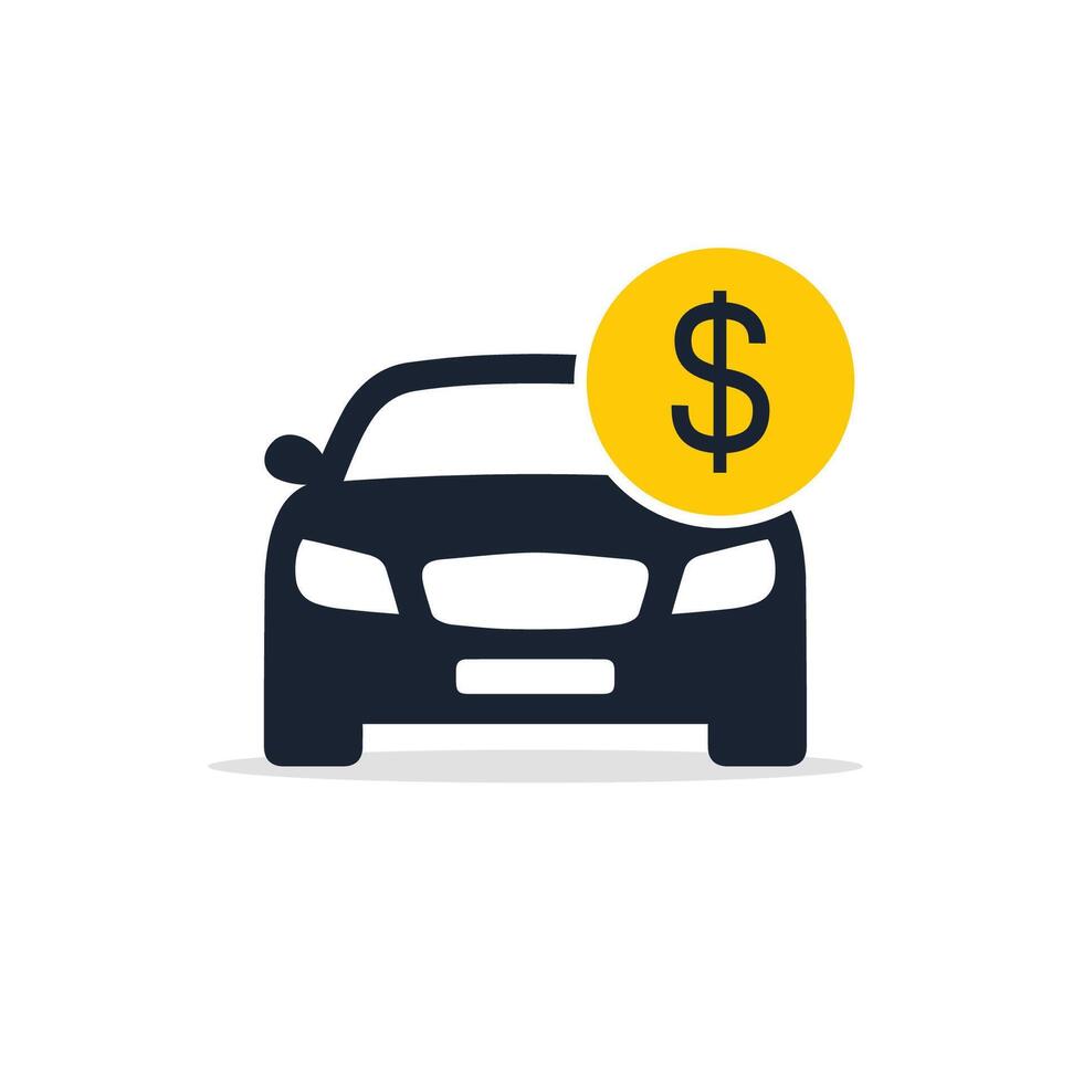 Car with coin icon vector. Buying car icon flat style. Car loan icon vector graphics