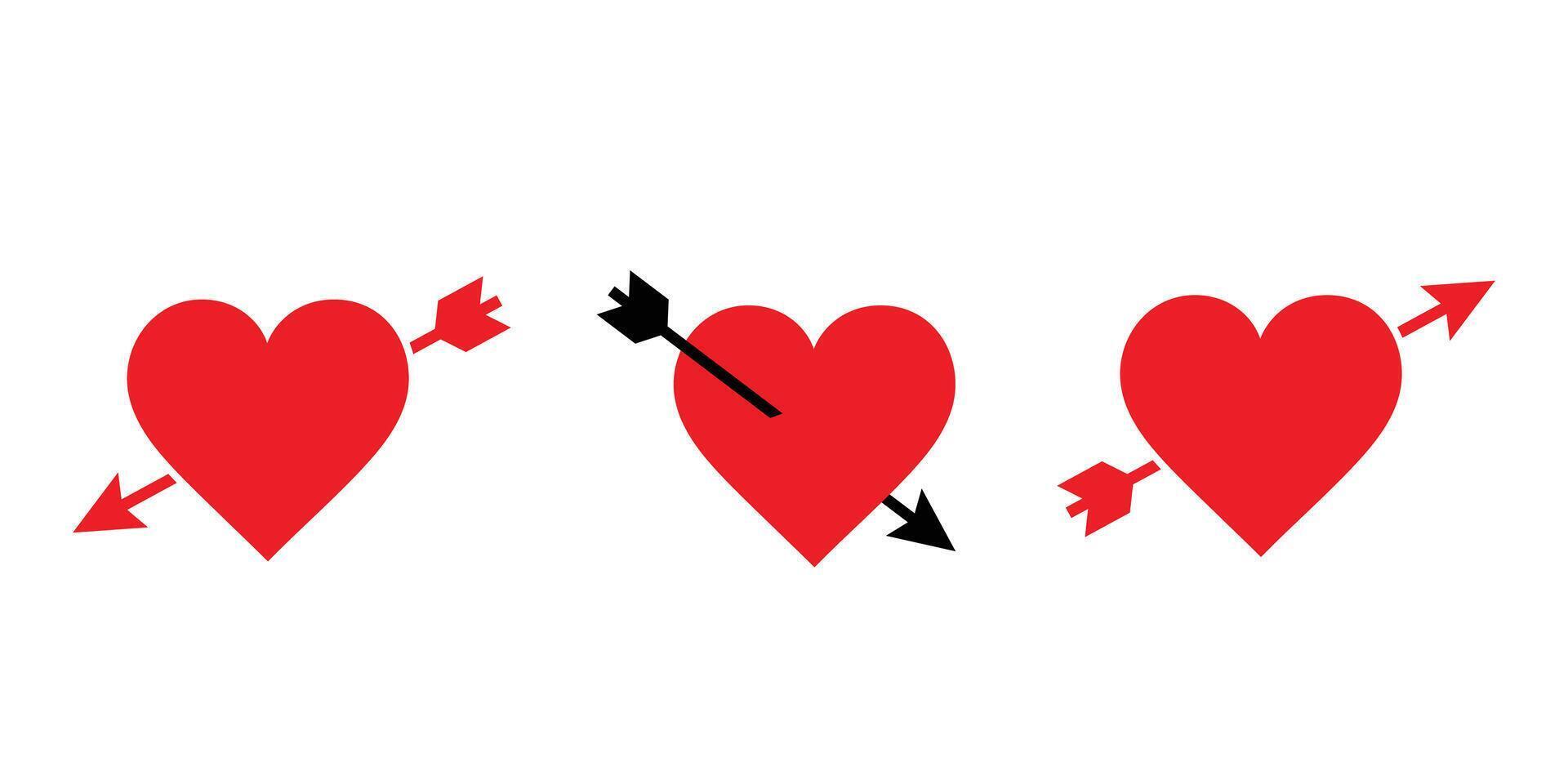 Set with through pierced heart. Lovestruck or arrow through heart flat vector icon for apps and websites