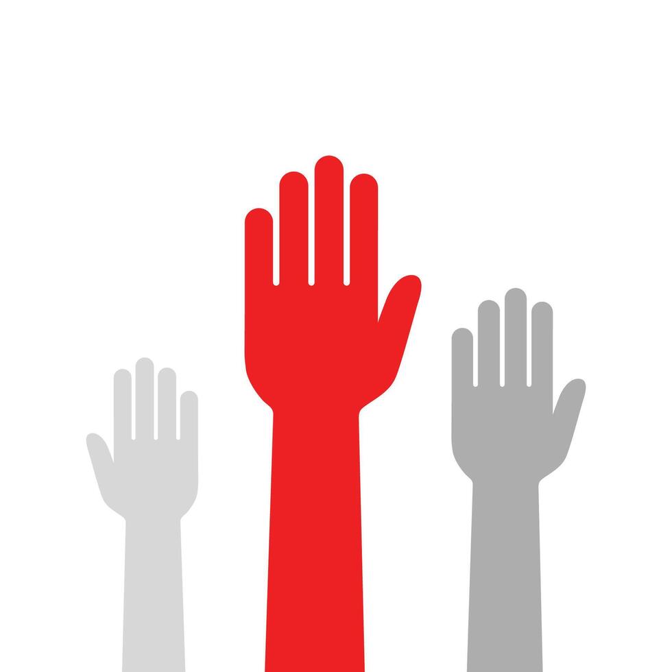 People raising hands vector. Leadership first volunteering concept vector