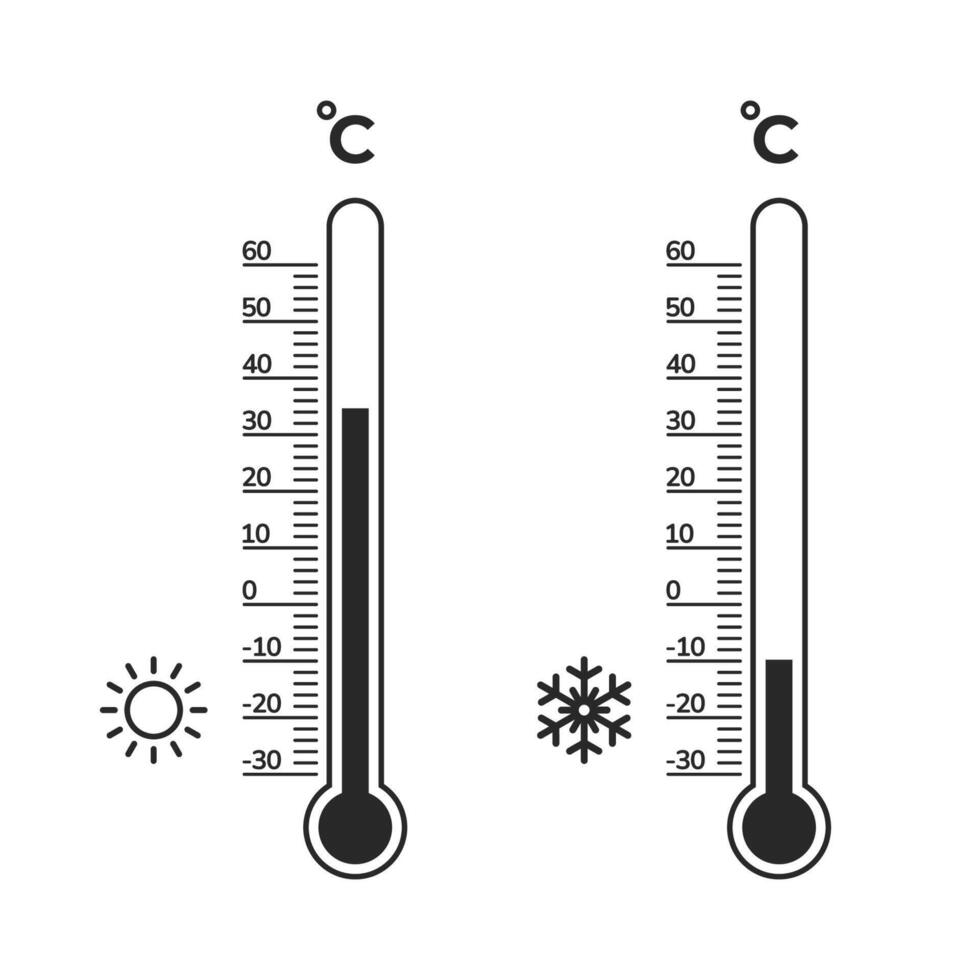 termómetro vector iconos temperatura icono. termómetro con frío y caliente simbolos