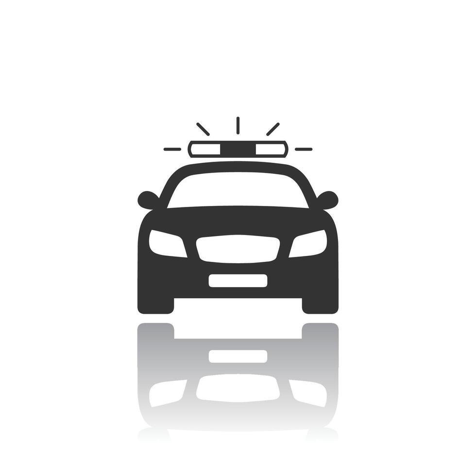 Police car icon. Police car sign with reflection vector