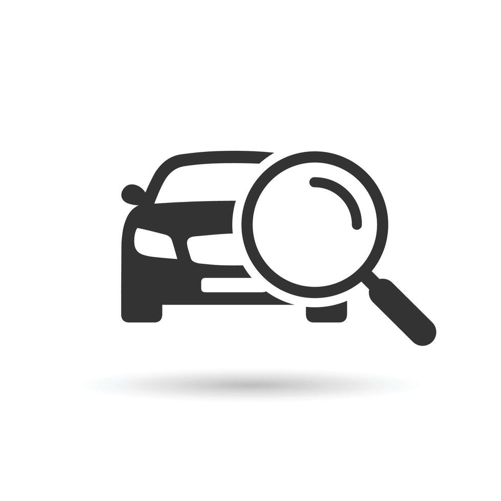 Looking for car icon. Search car symbol. Magnifying glass search car icon vector