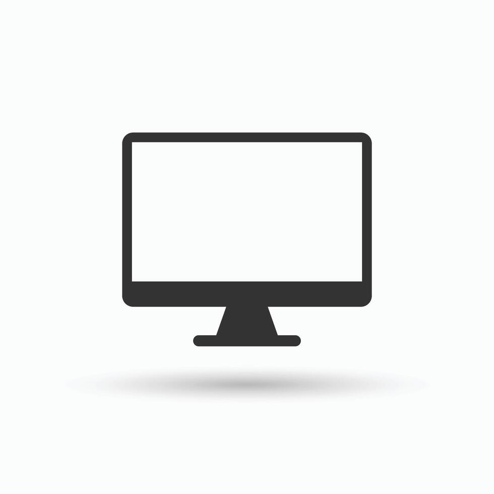 Computer monitor icon. Flat PC symbol. Desktop computer vector icon