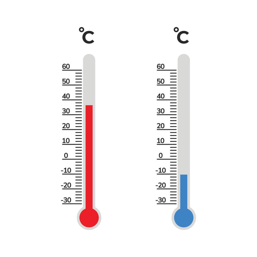 termómetro y temperatura icono. termómetro con frío y caliente simbolos vector