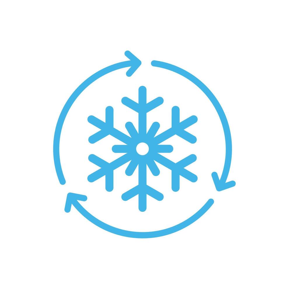 congelador controlar icono. automático enfriamiento descongelar símbolo. firmar coche o hogar aire acondicionamiento vector. copo de nieve con rotación flechas vector. vector