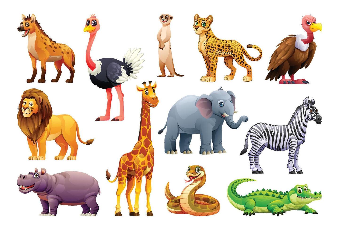 African animals set. Vector cartoon illustration