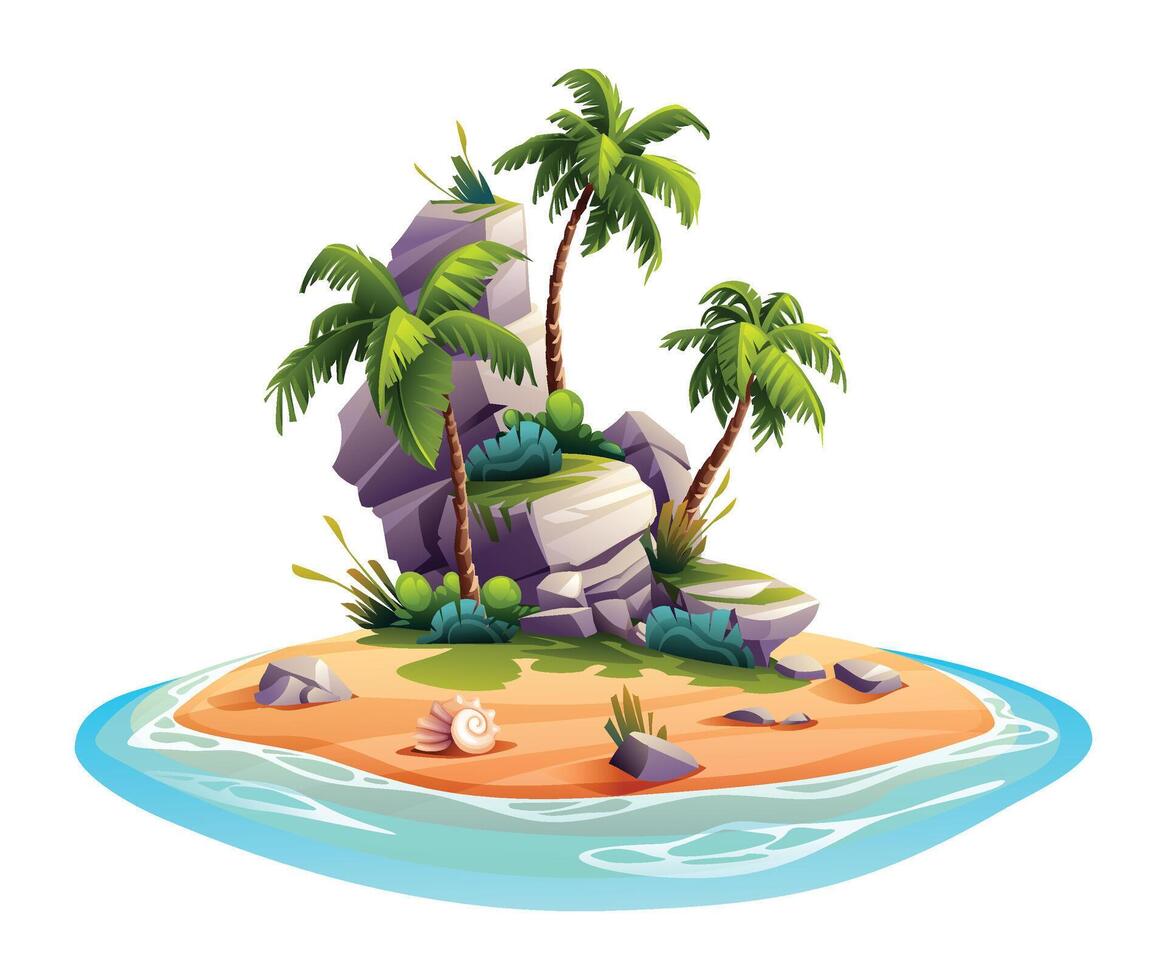 tropical isla dibujos animados vector ilustración. deshabitado isla aislado en blanco antecedentes