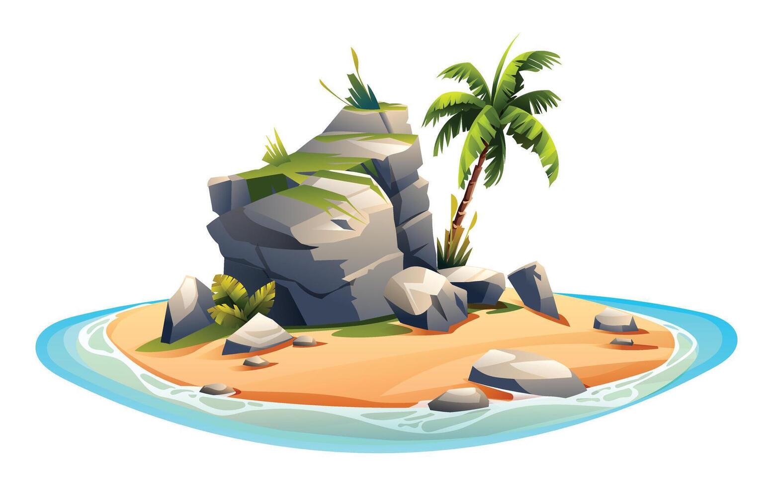 Desert island in the ocean cartoon vector illustration isolated on white background