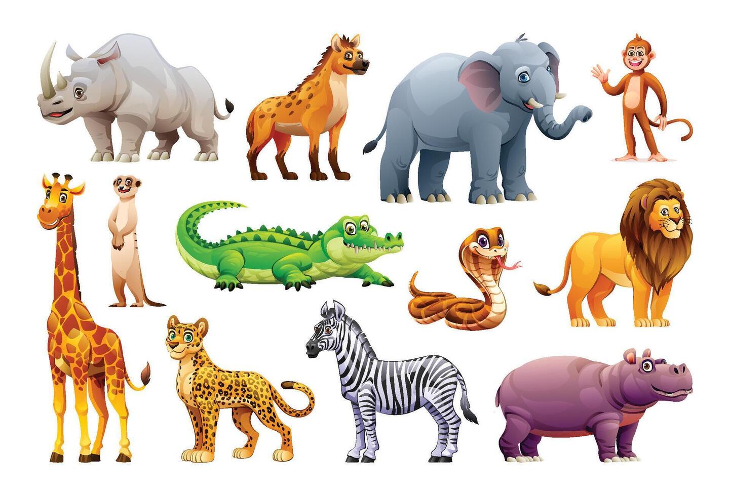 Set of african animals. Vector cartoon illustration