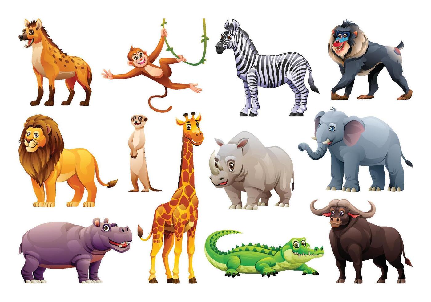 conjunto de africano salvaje animales vector dibujos animados ilustración