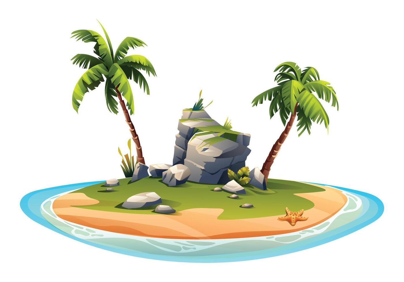 tropical isla en el Oceano dibujos animados vector ilustración aislado en blanco antecedentes