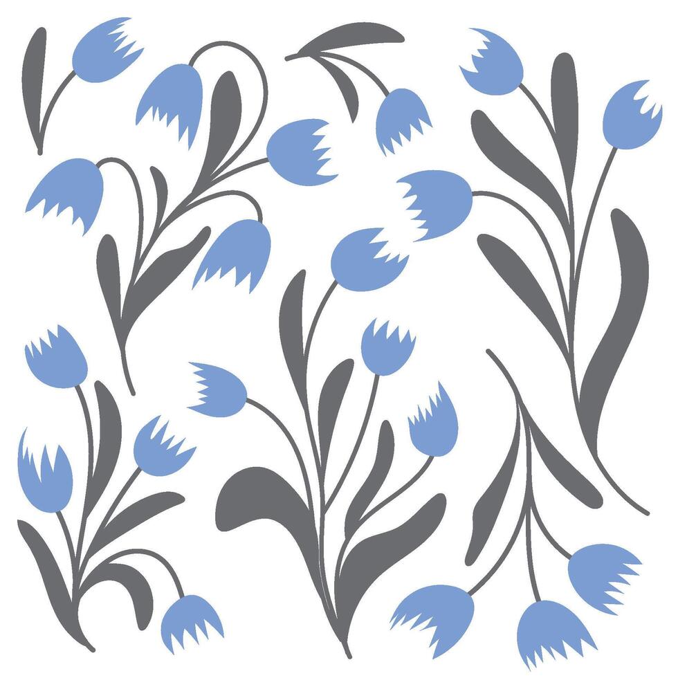 Lily of the valley. Blue spring flowers on white background. Flat vector illustration.