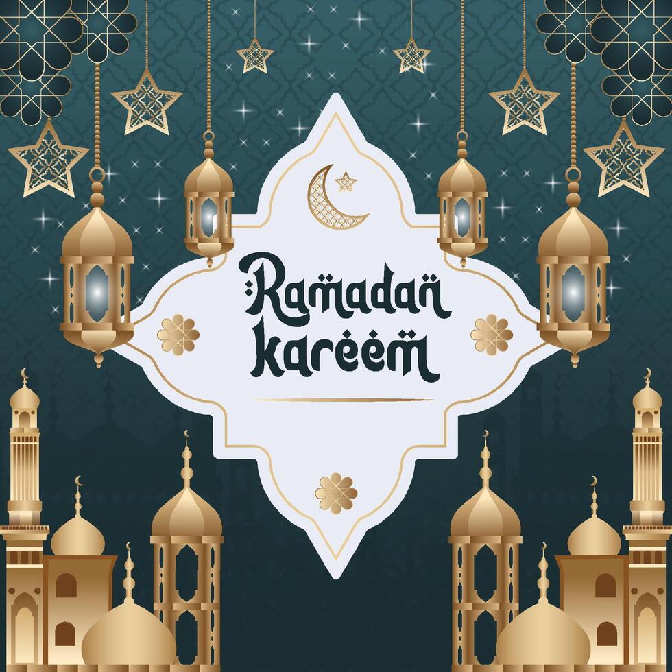 RAMADAN KAREEM  EID MUBARAK ISLAMIC GREETING, RAMADAN KAREEM CARD TEMPLATE, ISLAMIC CELEBRATION EID UL FITAR CARD vector