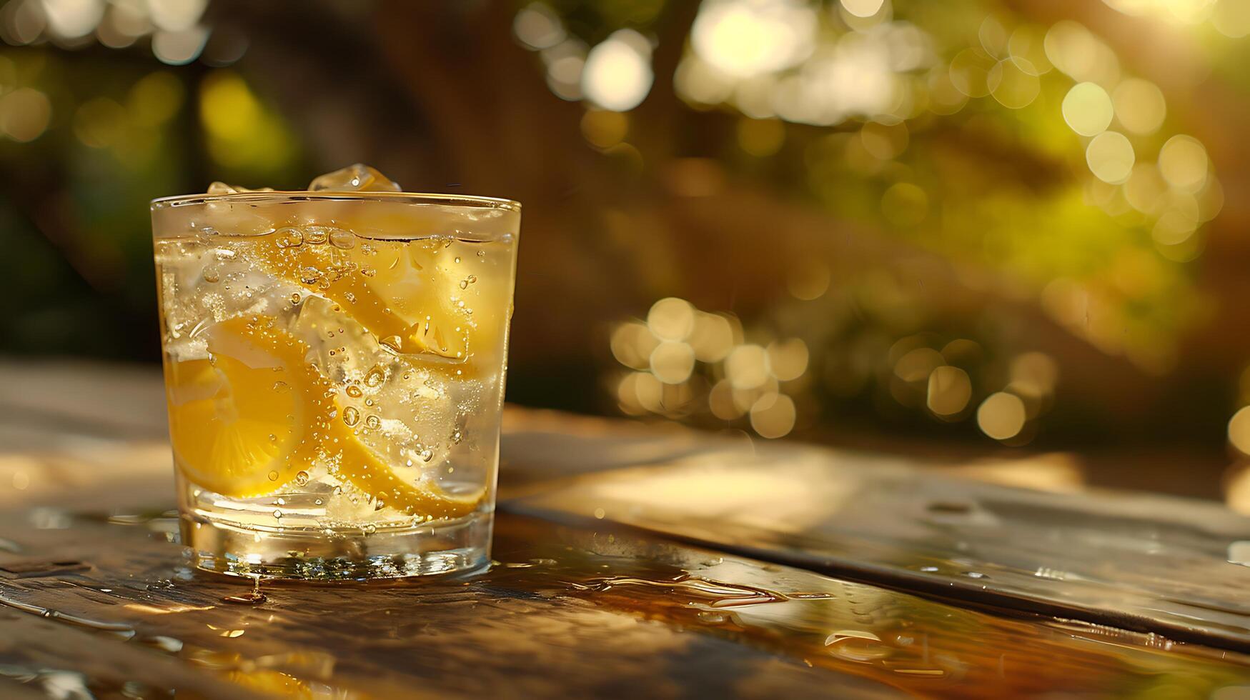 AI generated Iced Lemonade Macro Lens Captures Refreshing Condensation and Lemon Slice in Dreamy Bliss photo