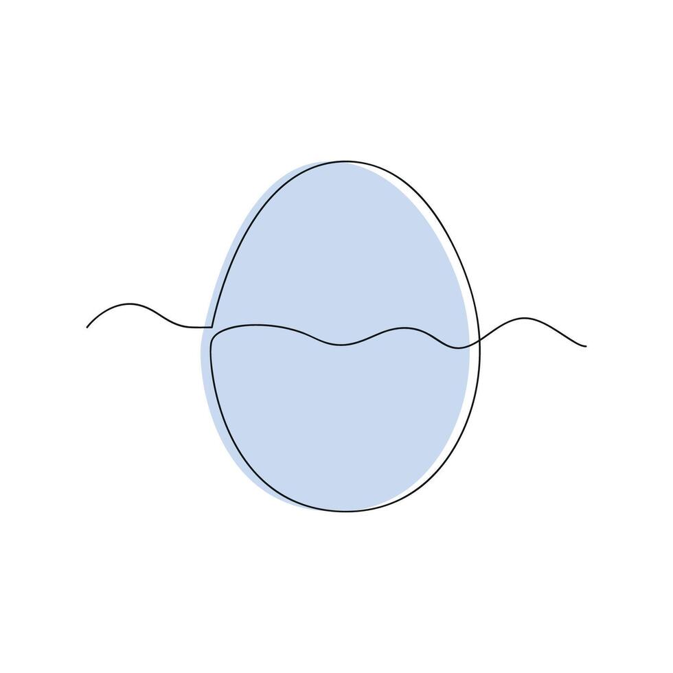 Blue egg one line drawn in one continuous line. One line drawing, minimalism. Vector illustration.