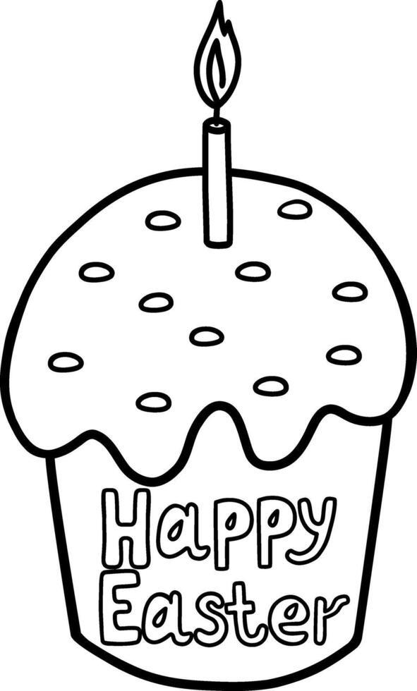 An illustration of an Easter cake with a candle. A vector illustration drawn by hand. Easter coloring sketch.