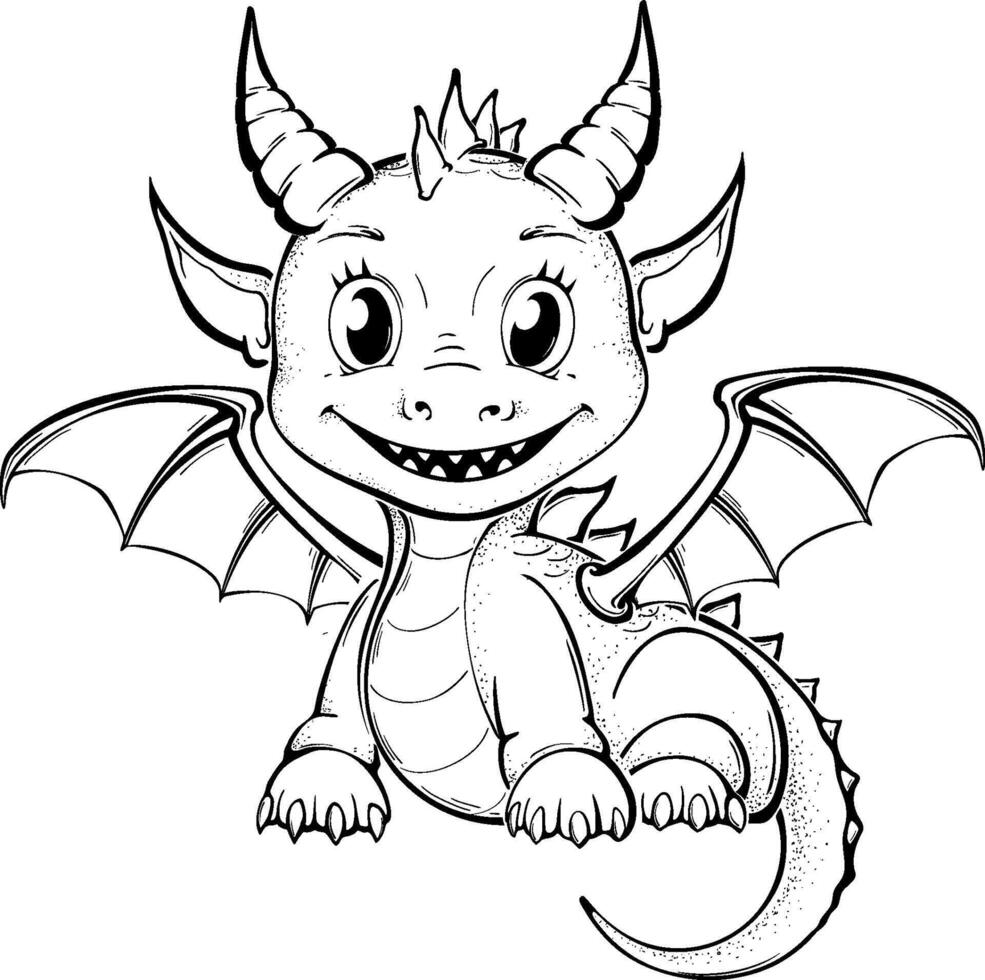 Dragon coloring page for kids . vector