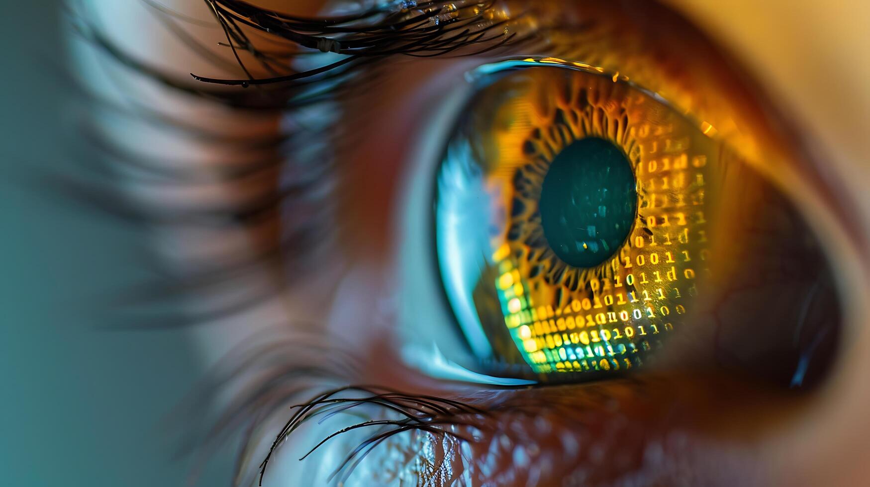 AI generated Digital Screen Reflection in Eye Macro Lens Capture with Shallow Depth of Field and Soft Natural Light photo
