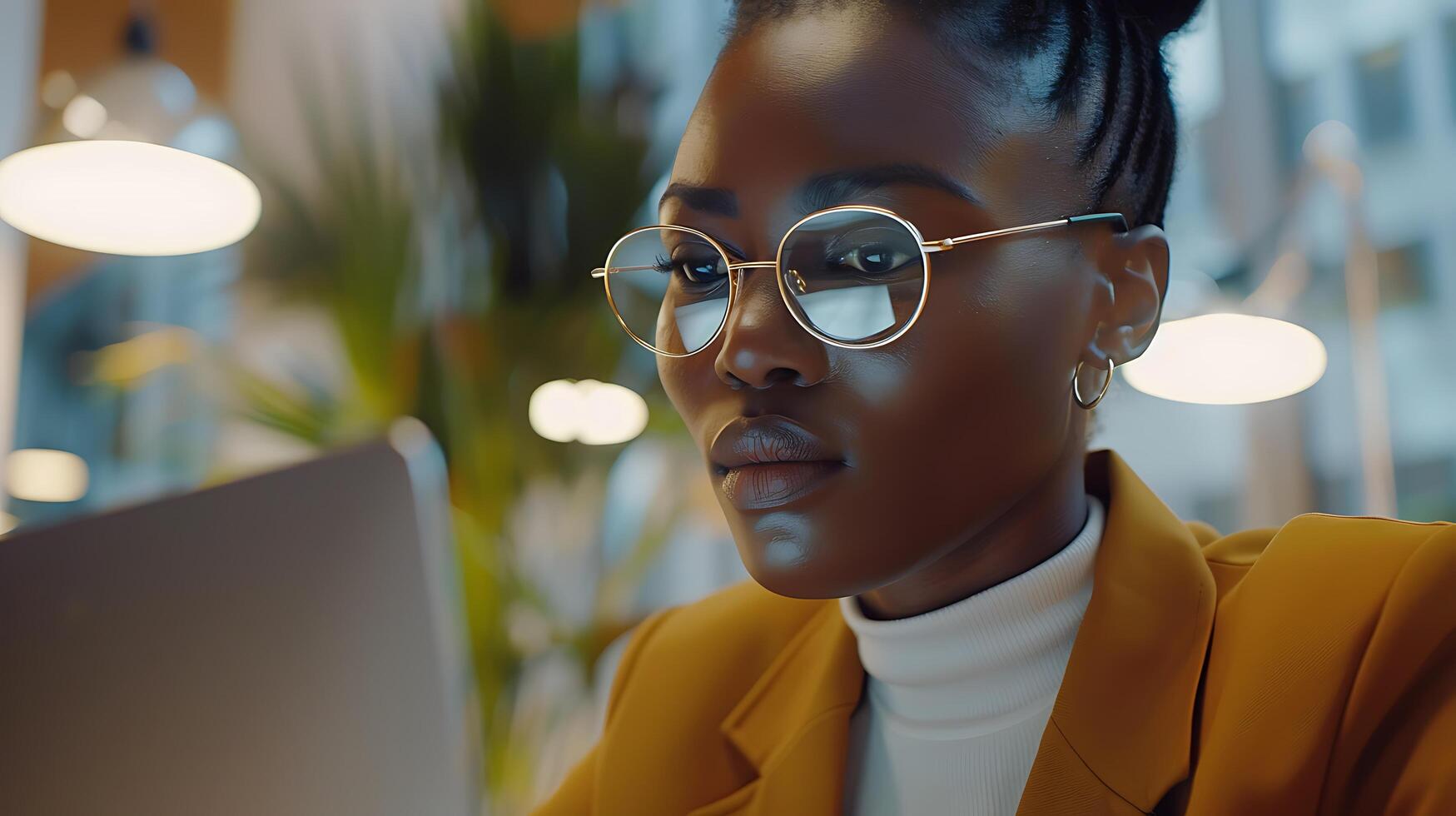 AI generated Immersed in Virtual Reality Woman Explores Futuristic Digital World Through 3D Goggles photo
