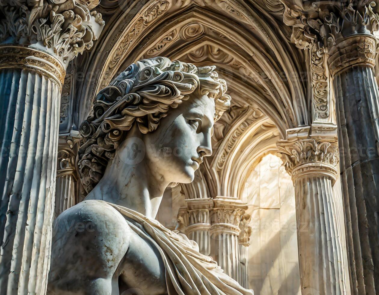 AI generated Roman sculpture within a temple photo