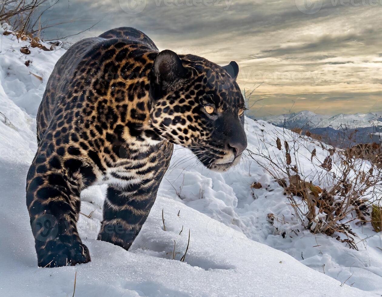 AI generated Close-up of a melanistic jaguar photo