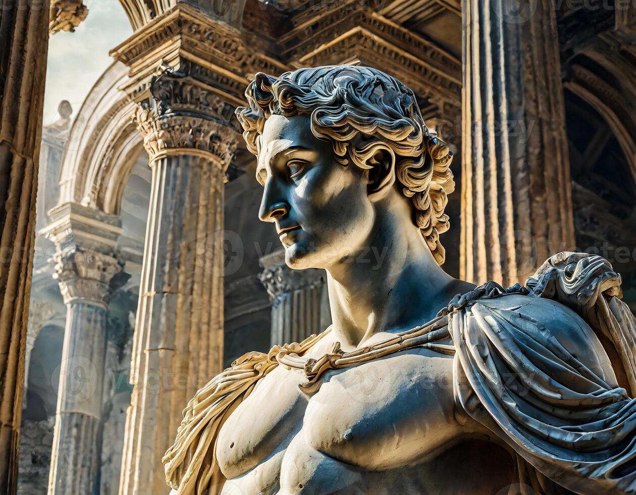 AI generated Roman sculpture within a temple photo