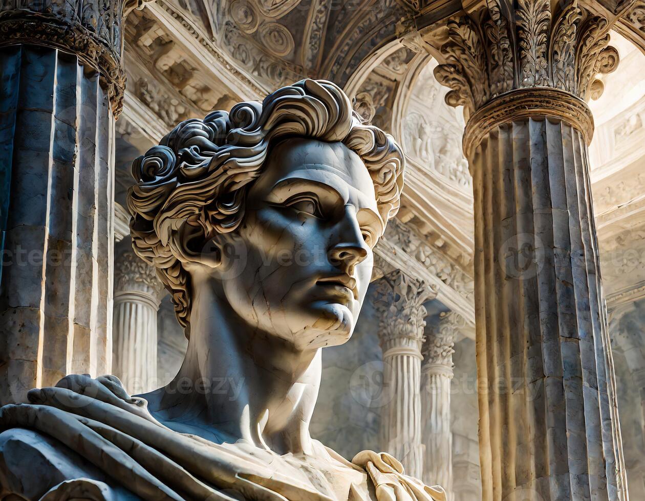 AI generated Roman sculpture within a temple photo