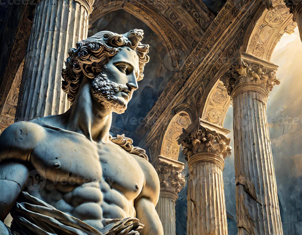 AI generated Roman sculpture within a temple photo