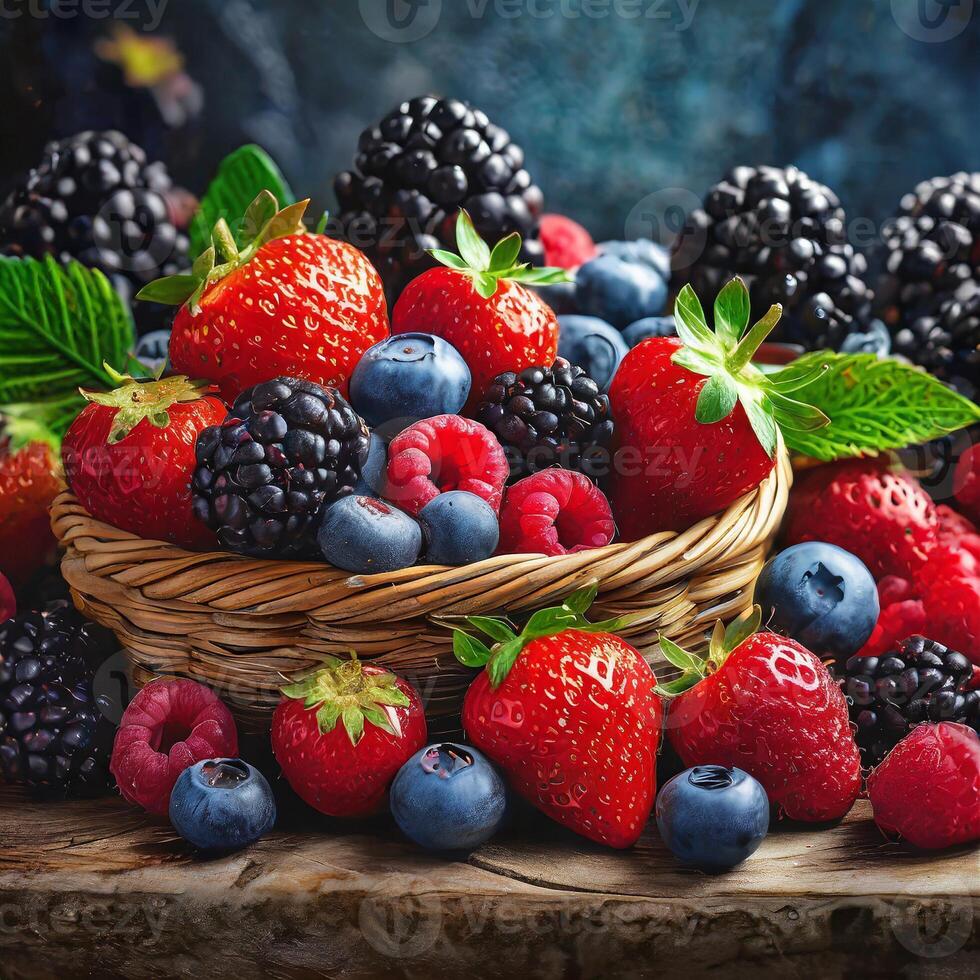 AI generated Berries fruit closeup photo