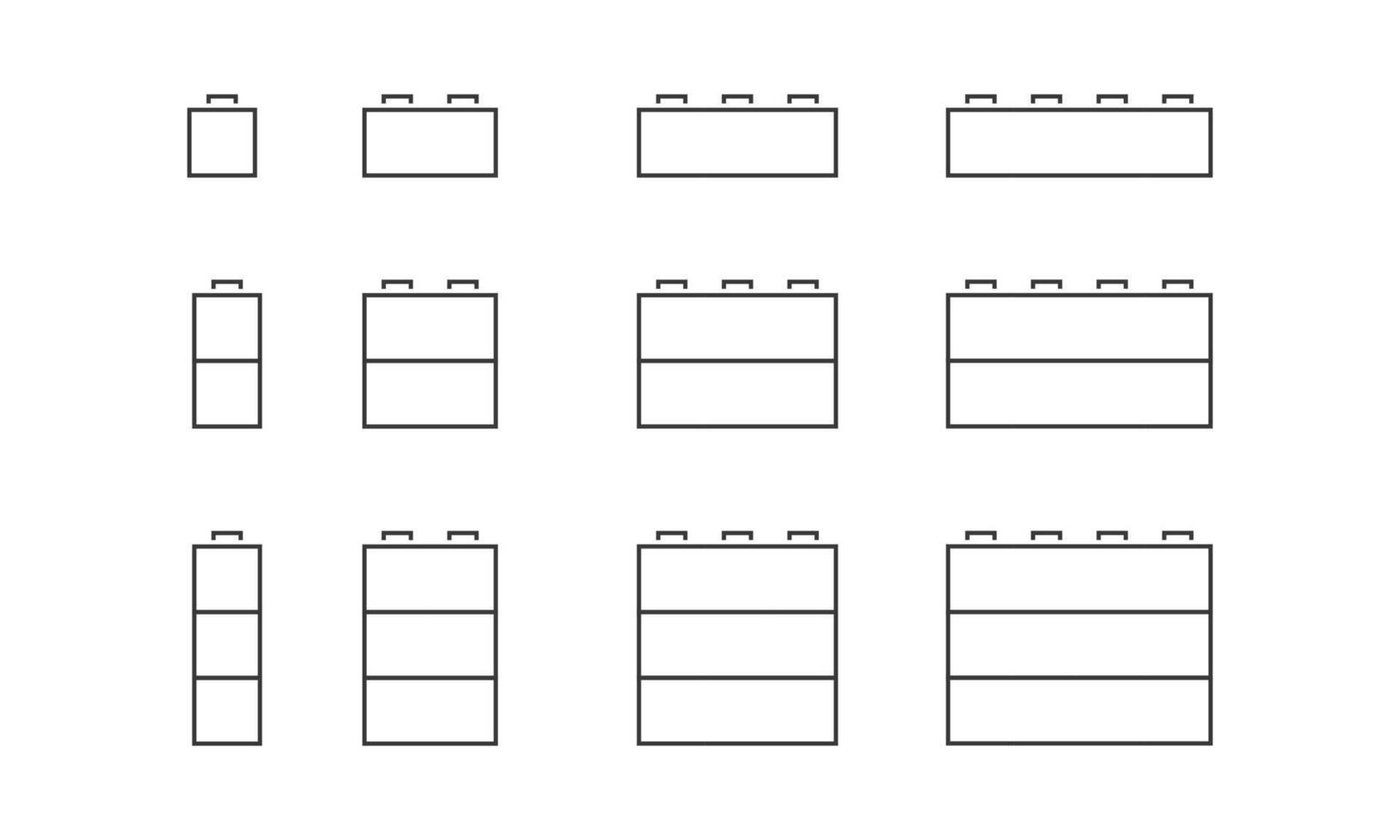 Brick toy line icon set. Blocks to build, cubes game. Construction pieces. Vector illustration