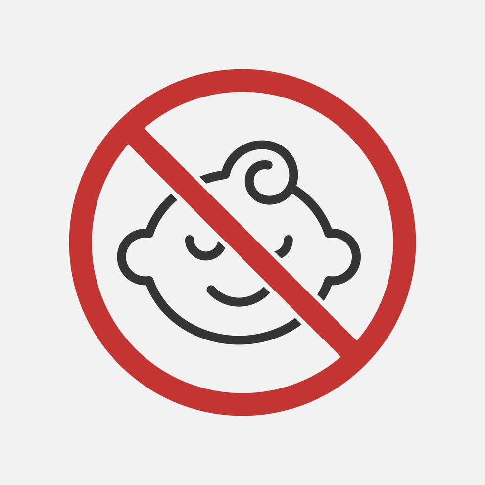 STOP, not for children. Babies are banned. Kid is not allowed. Informational sign red contour on a white background vector