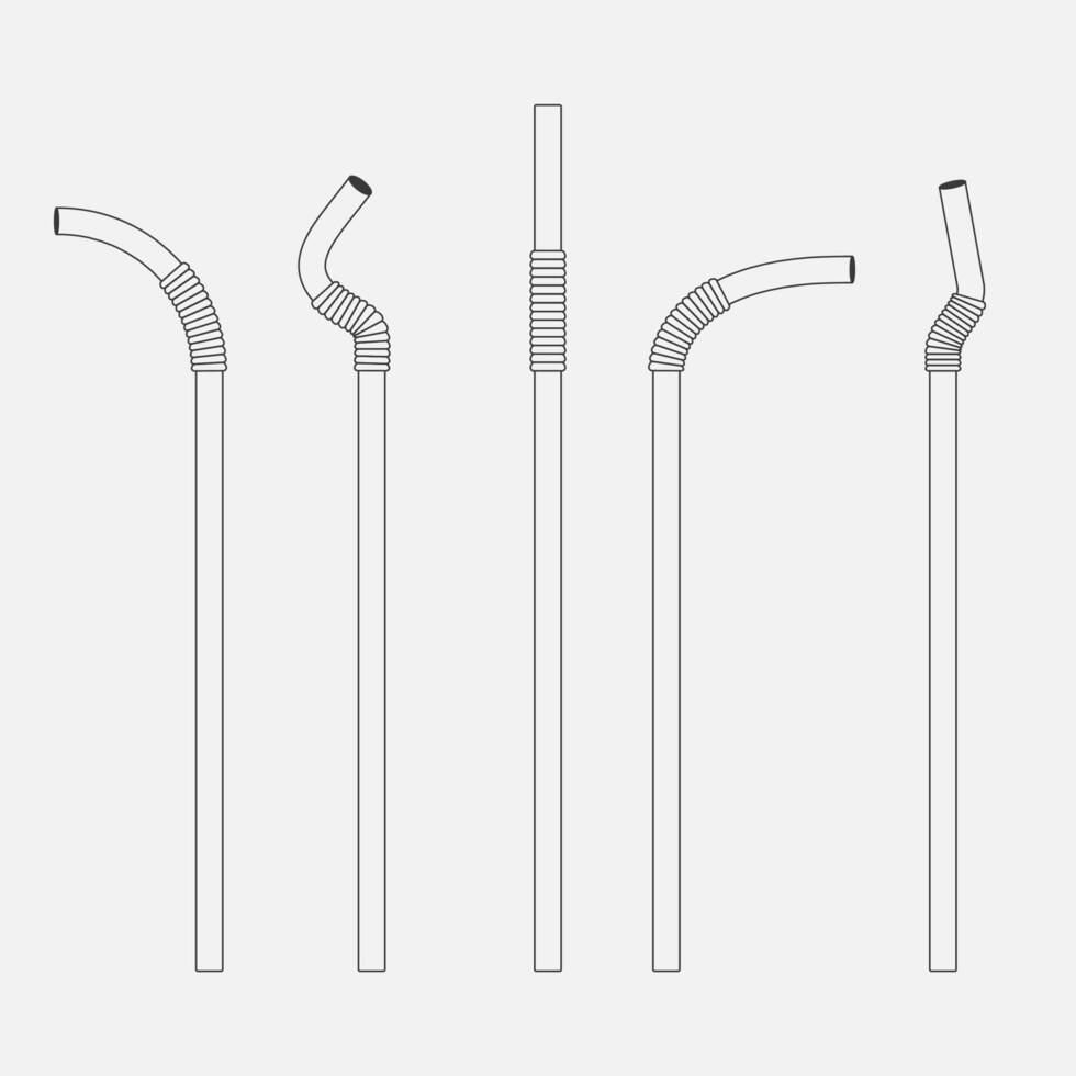 Drinking straws line illustration set. Plastic straws for juice, water, cocktail. Vector