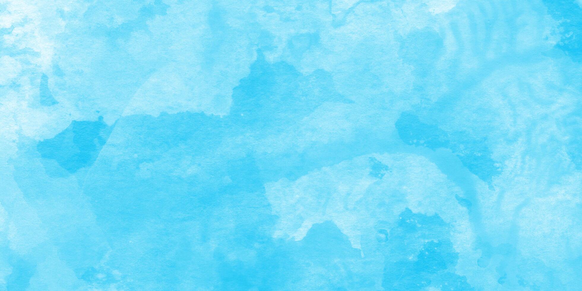 Abstract pastel color watercolor painting soft textured on wet white paper, soft blue watercolor splash stroke texture, Vivid blue watercolor paint with splashes, sky clouds with watercolor on blue. photo