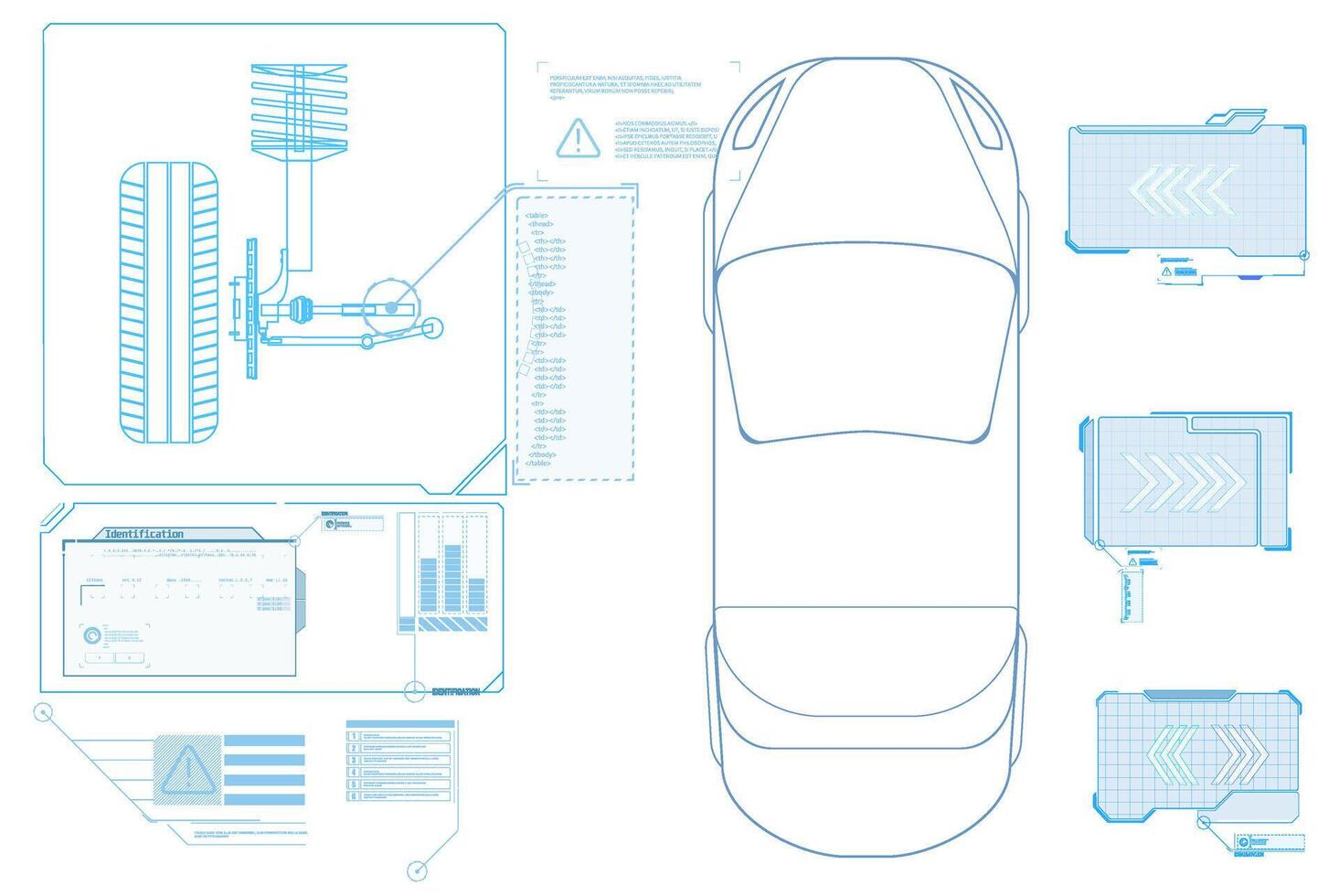 Driving suspension work control system without driver assistance. Safe driving. Vector Futuristic car user interface HUD UI Hologram of the car
