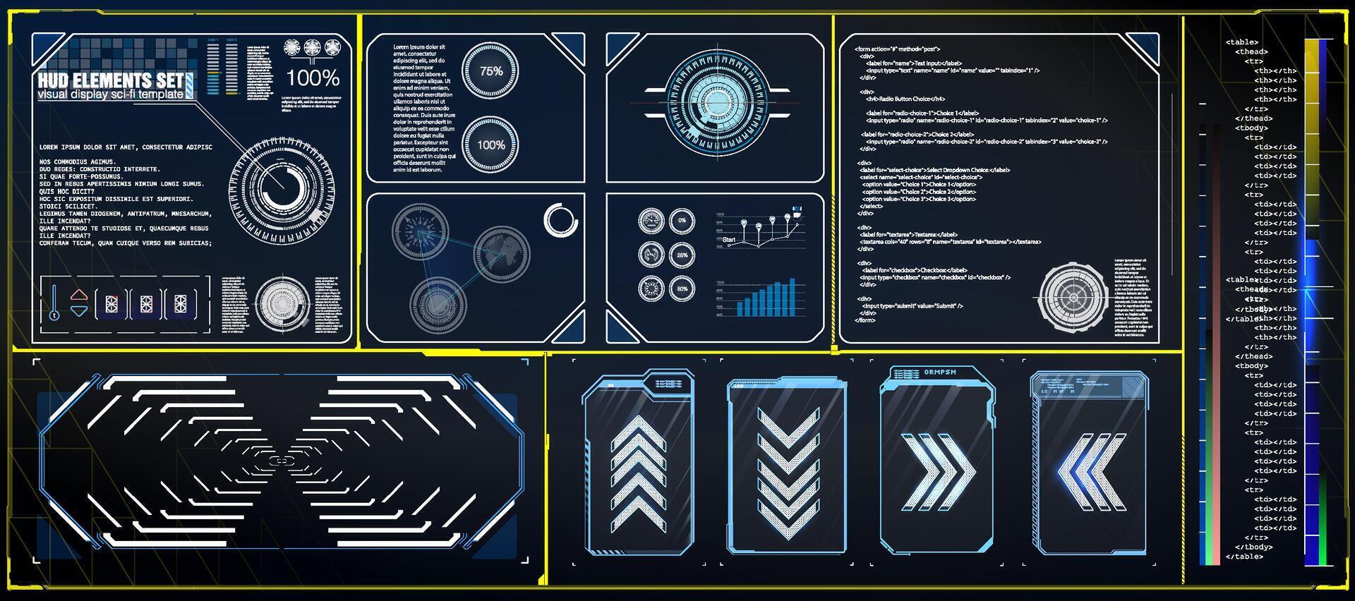 Futuristic Vector HUD Interface Screen Design. Digital callouts titles. HUD UI GUI futuristic user interface screen elements set.