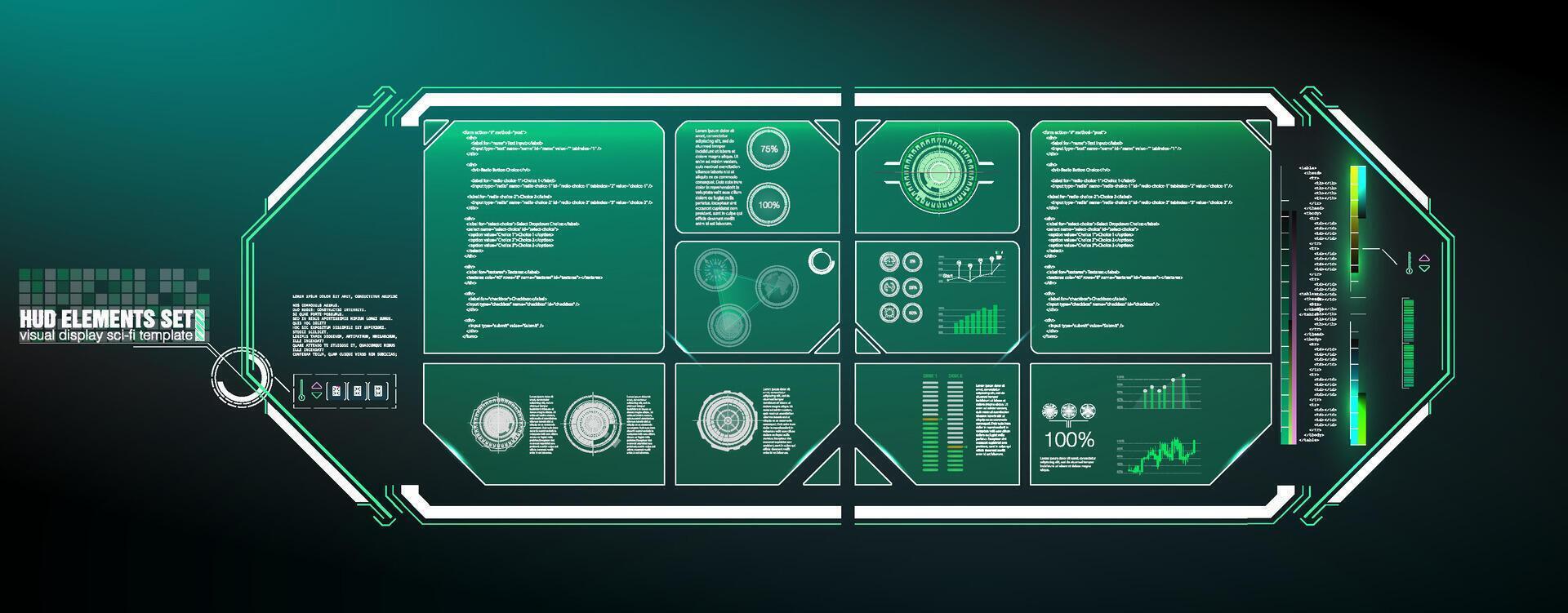 Futuristic Vector HUD Interface Screen Design. Digital callouts titles. HUD UI GUI futuristic user interface screen elements set.