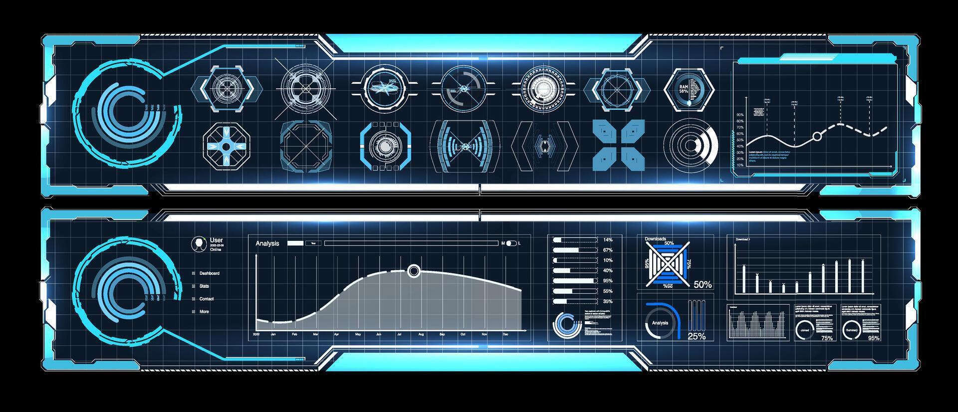 Futuristic Vector HUD Interface Screen Design. Digital callouts titles. HUD UI GUI futuristic user interface screen elements set.