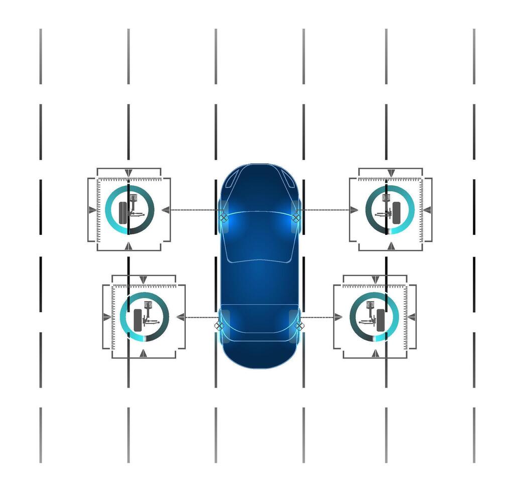 Driving suspension work control system without driver assistance. Safe driving. Vector Futuristic car user interface HUD UI Hologram of the car