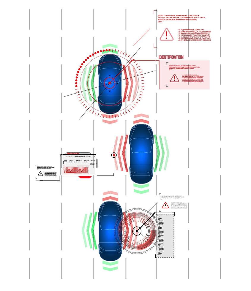 Driving suspension work control system without driver assistance. Safe driving. Vector Futuristic car user interface HUD UI Hologram of the car