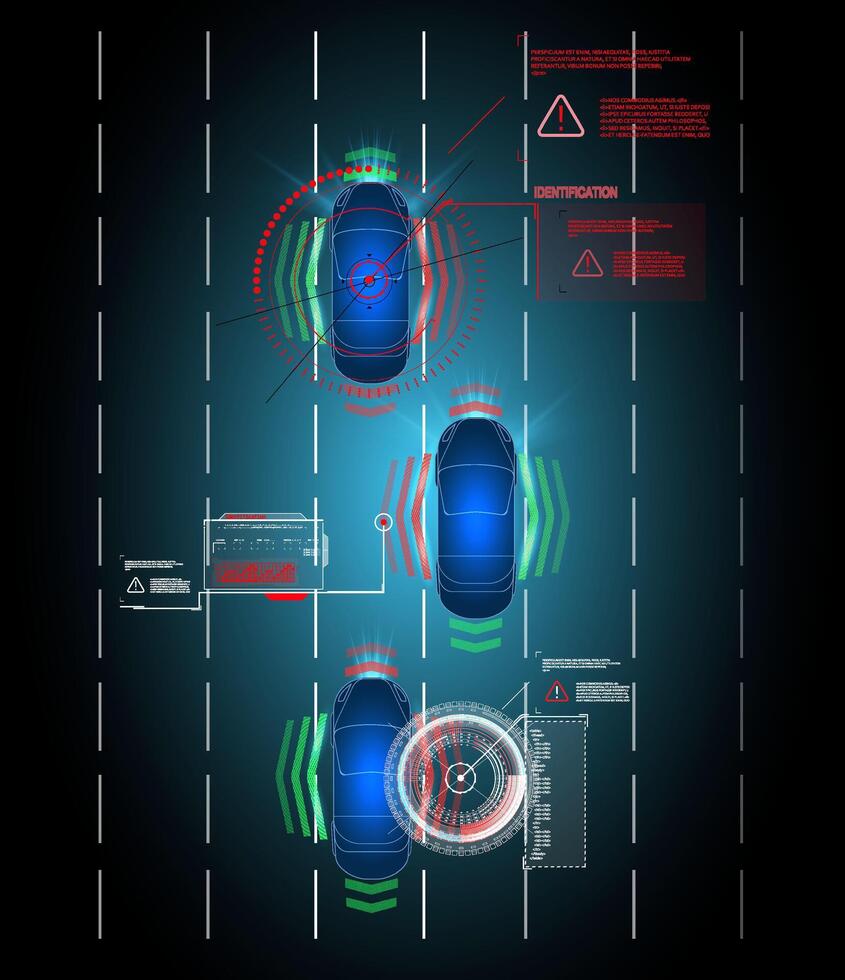 Driving suspension work control system without driver assistance. Safe driving. Vector Futuristic car user interface HUD UI Hologram of the car