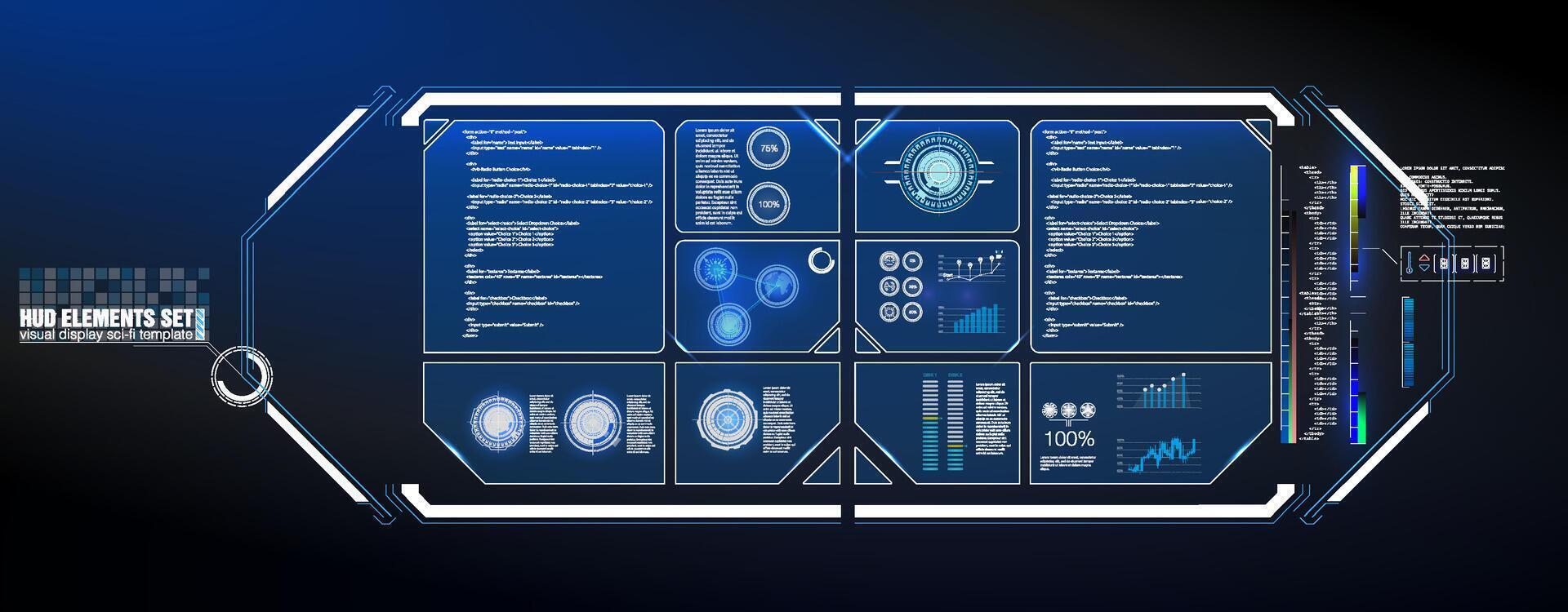 Futuristic Vector HUD Interface Screen Design. Digital callouts titles. HUD UI GUI futuristic user interface screen elements set.