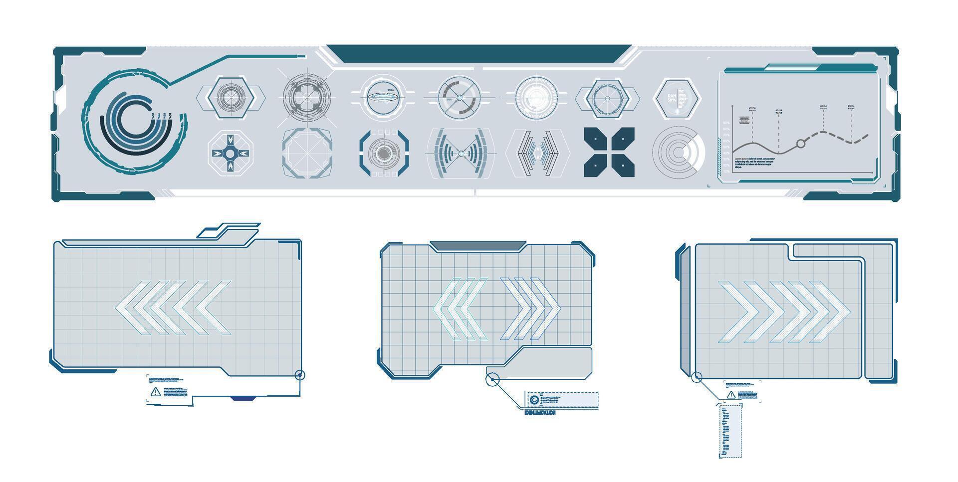Futuristic Vector HUD Interface Screen Design. Digital callouts titles. HUD UI GUI futuristic user interface screen elements set.