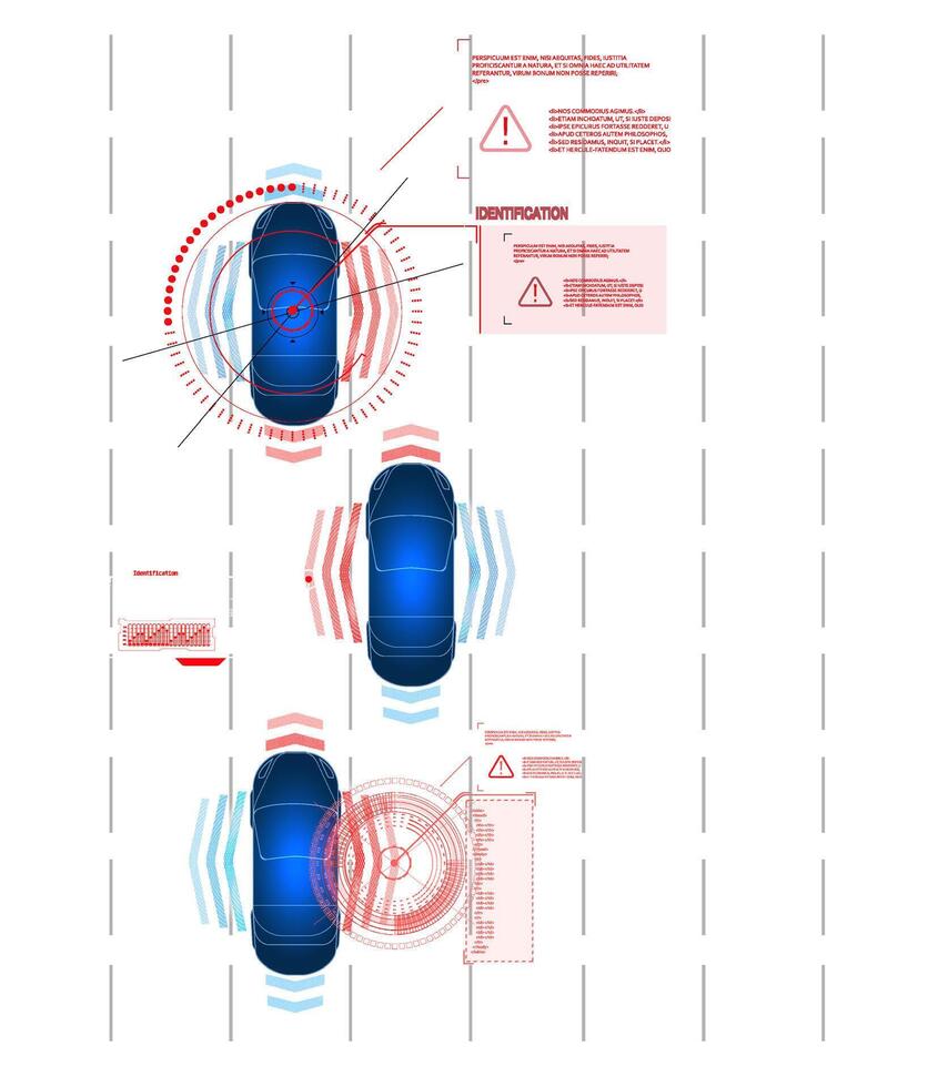 Driving suspension work control system without driver assistance. Safe driving. Vector Futuristic car user interface HUD UI Hologram of the car