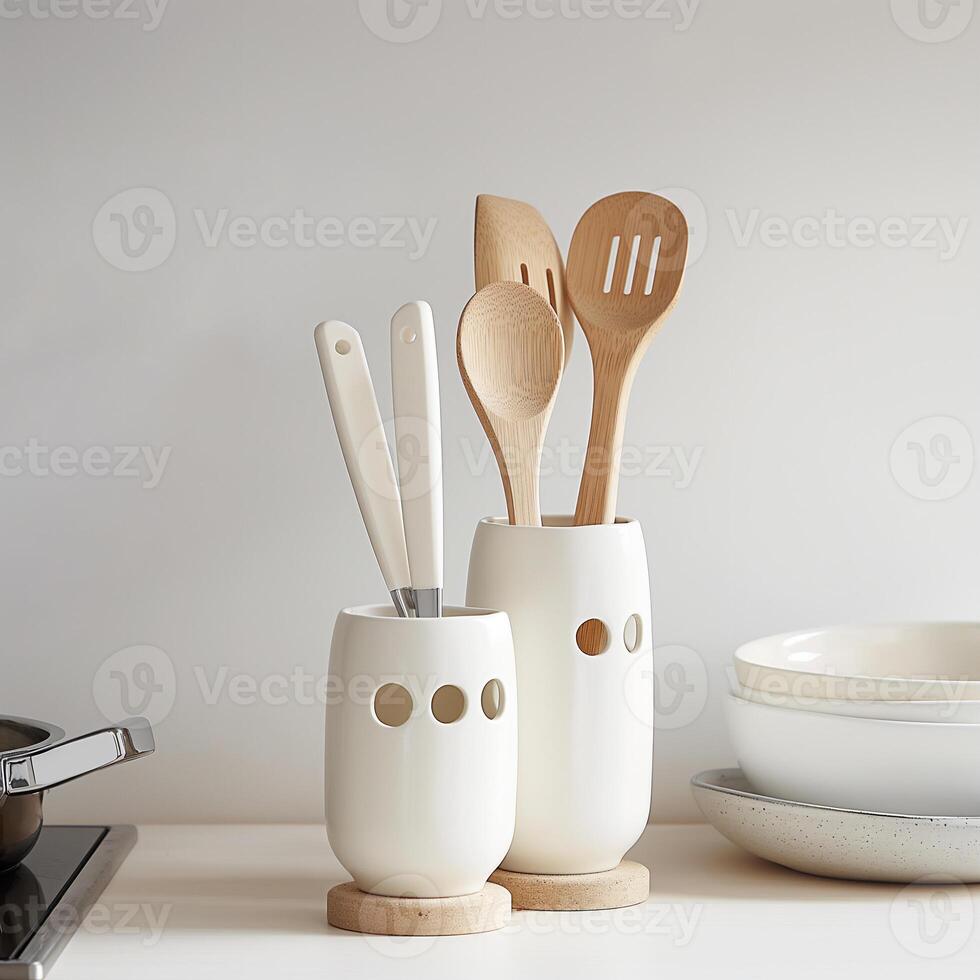AI generated Display a basic stand for kitchenware. minimal. Ai generated. photo