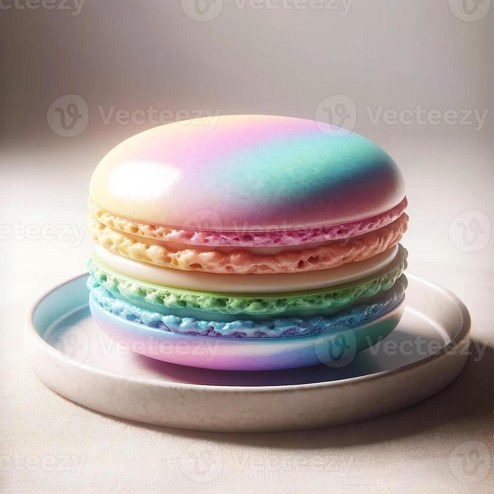 AI generated Multicolored macaroons on a plate. Toned photo