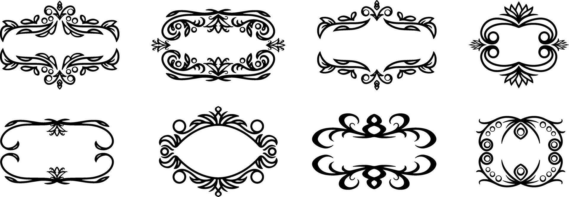Vintage element Damask frame border pattern Engraving stencil Vector illustration