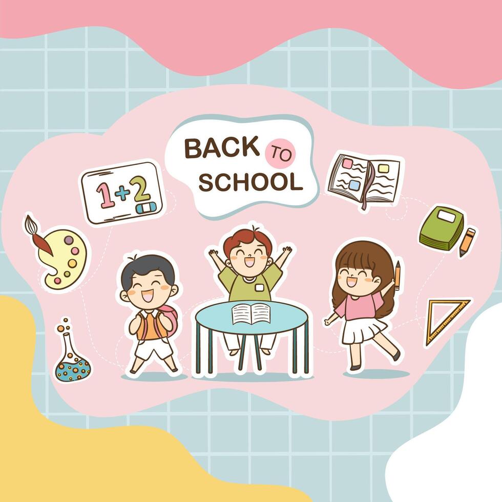 Welcome back to school Cute school kids vector